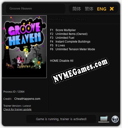 Treinador liberado para Groove Heaven [v1.0.5]