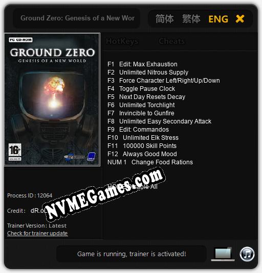 Treinador liberado para Ground Zero: Genesis of a New World [v1.0.1]