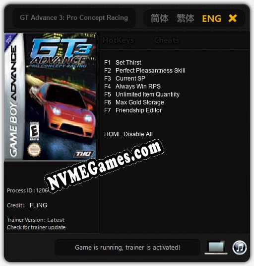 GT Advance 3: Pro Concept Racing: Trainer +7 [v1.5]