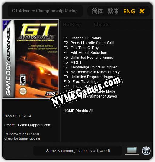 Treinador liberado para GT Advance Championship Racing [v1.0.7]