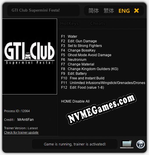 GTI Club Supermini Festa!: Cheats, Trainer +12 [MrAntiFan]