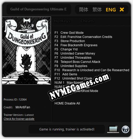 Treinador liberado para Guild of Dungeoneering Ultimate Edition [v1.0.7]