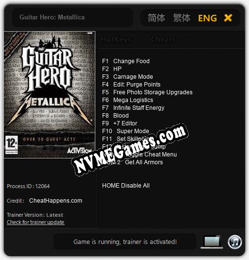 Treinador liberado para Guitar Hero: Metallica [v1.0.8]