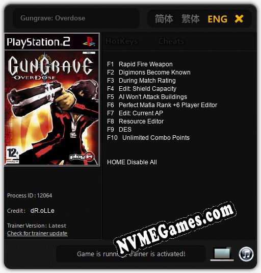 Gungrave: Overdose: Trainer +10 [v1.5]