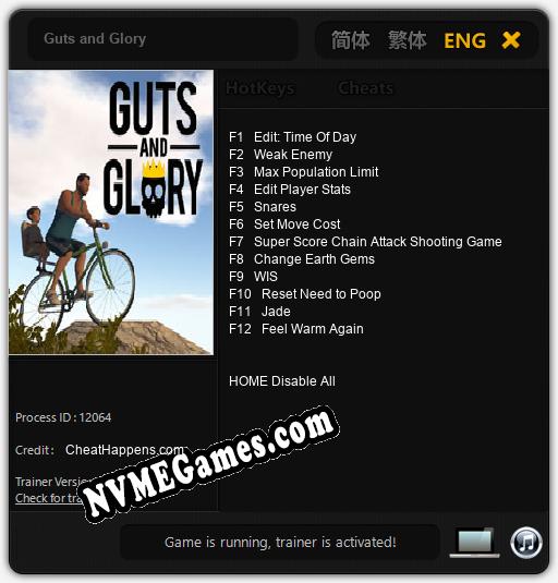 Treinador liberado para Guts and Glory [v1.0.2]