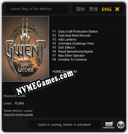 Treinador liberado para Gwent: Way of The Witcher [v1.0.9]