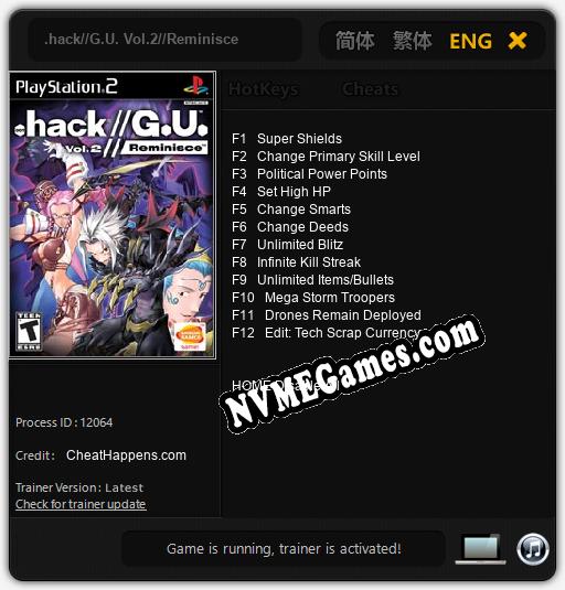 .hack//G.U. Vol.2//Reminisce: Cheats, Trainer +12 [CheatHappens.com]