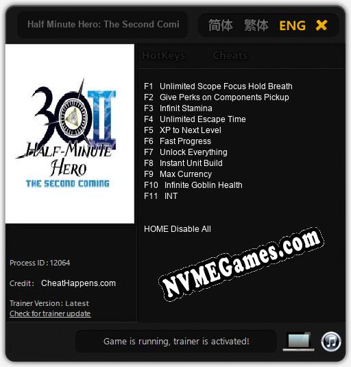 Treinador liberado para Half Minute Hero: The Second Coming [v1.0.2]
