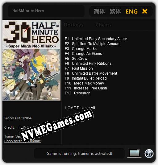 Half-Minute Hero: Cheats, Trainer +12 [FLiNG]