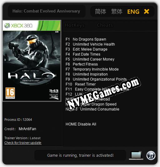Treinador liberado para Halo: Combat Evolved Anniversary [v1.0.8]