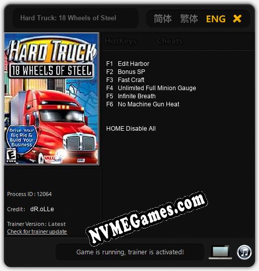 Hard Truck: 18 Wheels of Steel: Trainer +6 [v1.7]