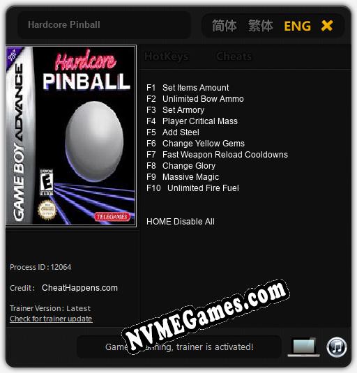 Treinador liberado para Hardcore Pinball [v1.0.7]