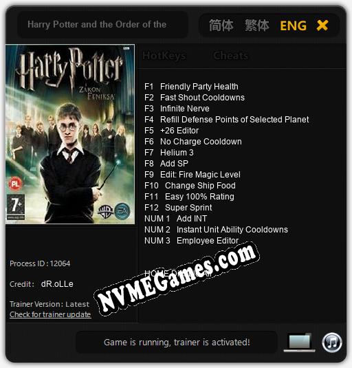 Harry Potter and the Order of the Phoenix: Cheats, Trainer +15 [dR.oLLe]