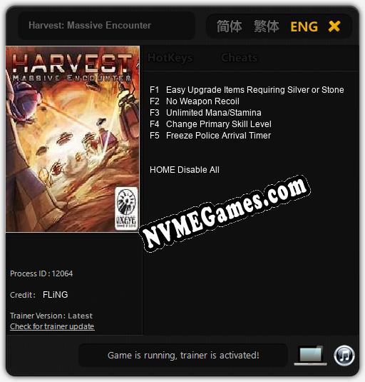 Treinador liberado para Harvest: Massive Encounter [v1.0.1]