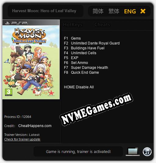 Harvest Moon: Hero of Leaf Valley: Treinador (V1.0.84)