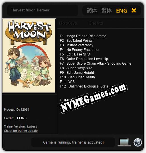 Treinador liberado para Harvest Moon Heroes [v1.0.3]