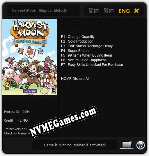 Treinador liberado para Harvest Moon: Magical Melody [v1.0.5]