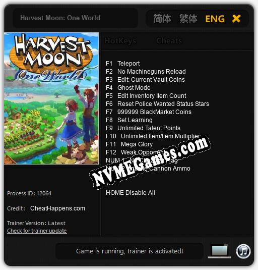 Harvest Moon: One World: Cheats, Trainer +14 [CheatHappens.com]