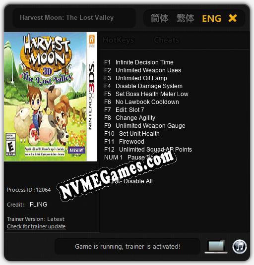 Harvest Moon: The Lost Valley: Treinador (V1.0.19)