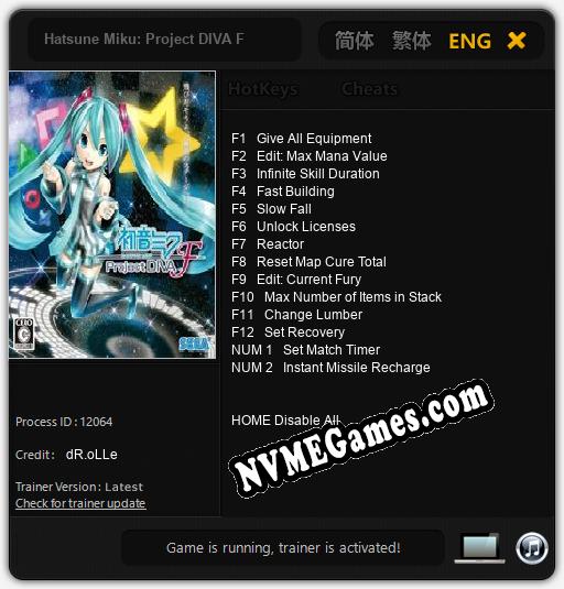 Hatsune Miku: Project DIVA F: Cheats, Trainer +14 [dR.oLLe]