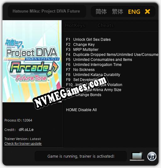 Treinador liberado para Hatsune Miku: Project DIVA Future Tone [v1.0.1]