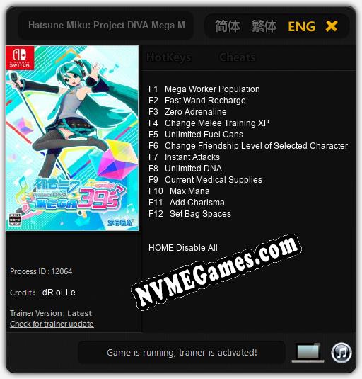 Hatsune Miku: Project DIVA Mega Mix: Cheats, Trainer +12 [dR.oLLe]