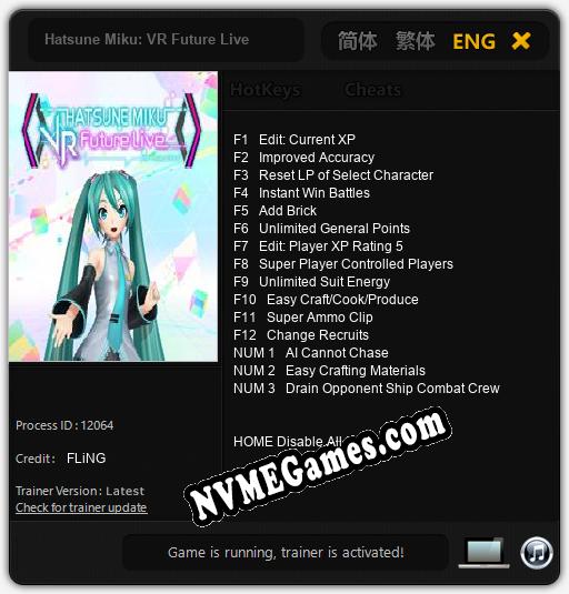 Treinador liberado para Hatsune Miku: VR Future Live [v1.0.4]