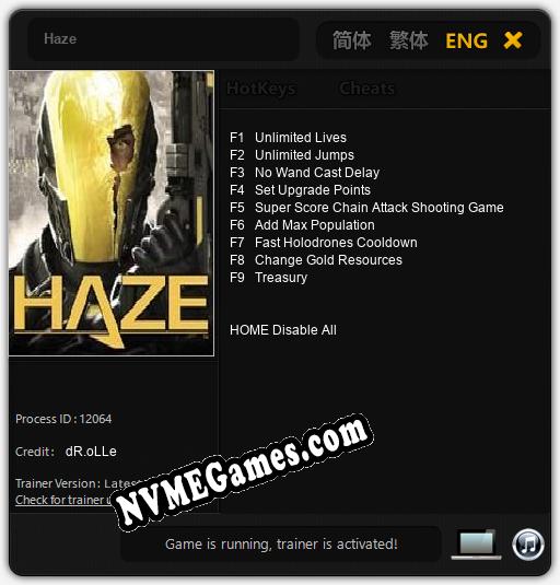 Haze: Treinador (V1.0.40)