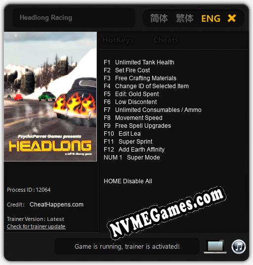 Headlong Racing: Treinador (V1.0.88)