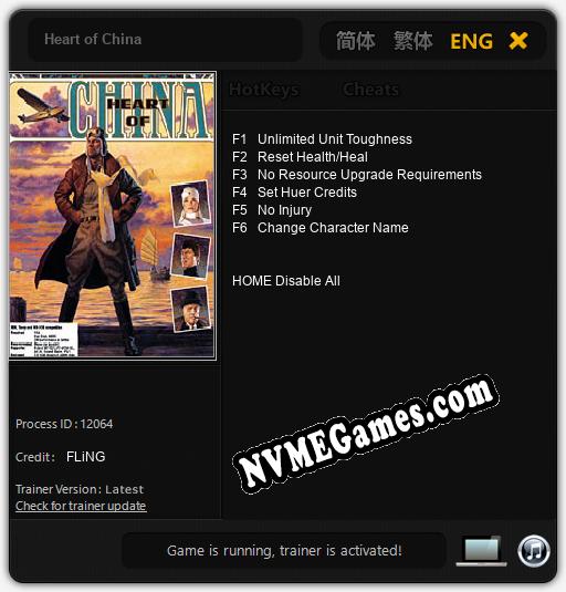 Treinador liberado para Heart of China [v1.0.4]