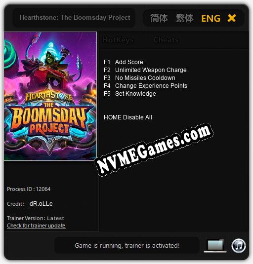 Hearthstone: The Boomsday Project: Trainer +5 [v1.6]