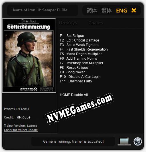 Hearts of Iron III: Semper Fi Dies Irae Götterdämmerung: Treinador (V1.0.10)