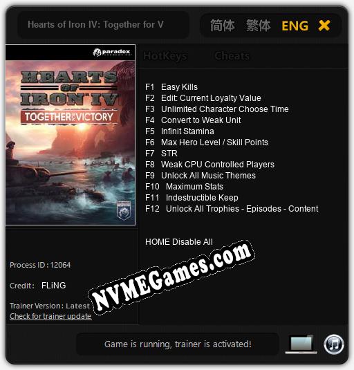 Hearts of Iron IV: Together for Victory: Trainer +12 [v1.3]