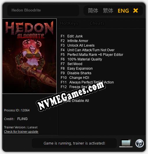 Hedon Bloodrite: Trainer +12 [v1.8]