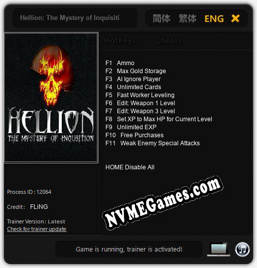 Treinador liberado para Hellion: The Mystery of Inquisition [v1.0.4]