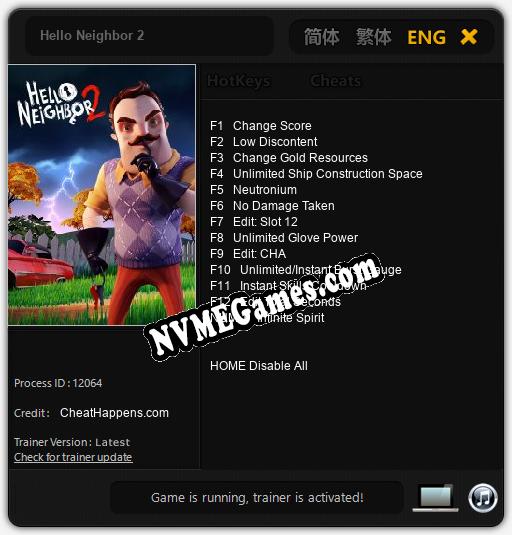 Treinador liberado para Hello Neighbor 2 [v1.0.2]