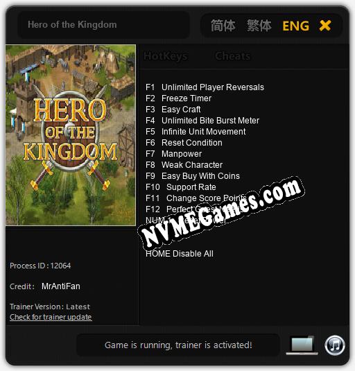 Treinador liberado para Hero of the Kingdom [v1.0.5]