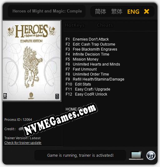 Heroes of Might and Magic: Complete Edition: Treinador (V1.0.37)