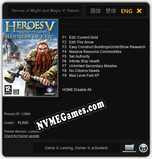 Heroes of Might and Magic V: Hammers of Fate: Trainer +9 [v1.7]