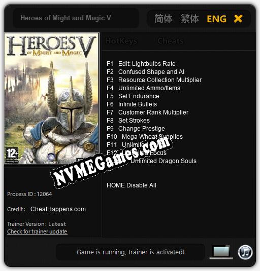 Treinador liberado para Heroes of Might and Magic V [v1.0.7]