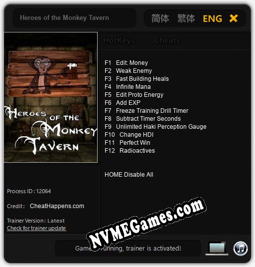 Heroes of the Monkey Tavern: Trainer +12 [v1.4]