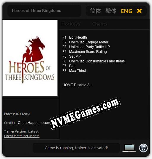 Treinador liberado para Heroes of Three Kingdoms [v1.0.4]