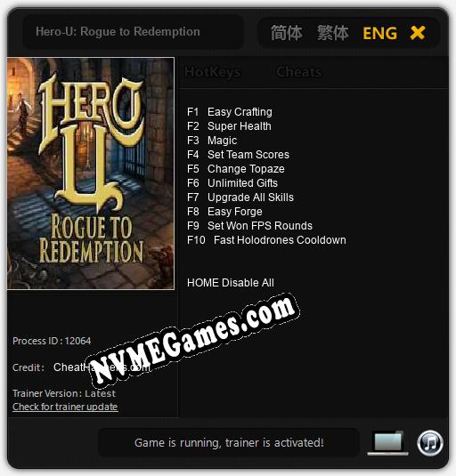 Hero-U: Rogue to Redemption: Trainer +10 [v1.8]