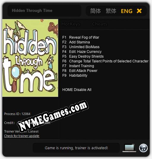 Treinador liberado para Hidden Through Time [v1.0.3]