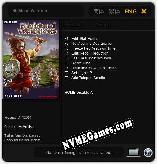 Treinador liberado para Highland Warriors [v1.0.3]