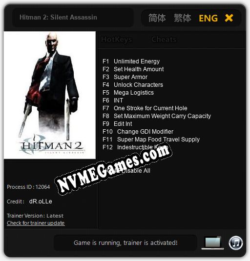 Treinador liberado para Hitman 2: Silent Assassin [v1.0.6]