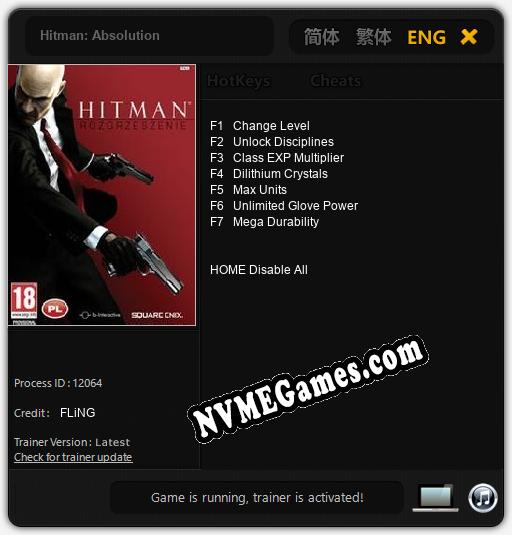 Treinador liberado para Hitman: Absolution [v1.0.2]