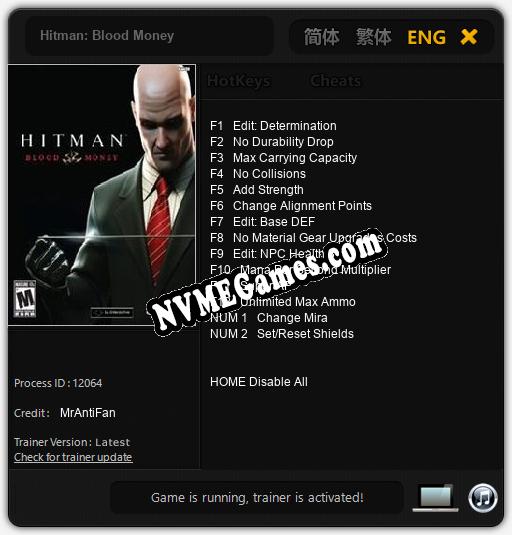 Hitman: Blood Money: Treinador (V1.0.9)