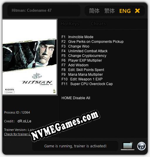 Treinador liberado para Hitman: Codename 47 [v1.0.8]