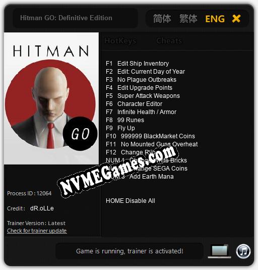 Treinador liberado para Hitman GO: Definitive Edition [v1.0.3]